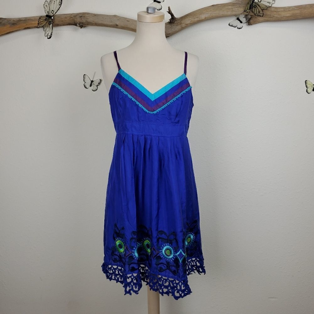 Sugar lips silk blue embroidered summer dress